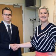 Volodymyr with Mrs Emily Christou, head of sixth form at Hitchin Boys' School.