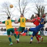Hitchin Town on the defensive against Kettering. Picture: PETER SHORT