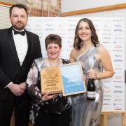Left to right: Andrew Britton from LOCALiQ, who presented the award, Karen Johnson and Kiera Goymour