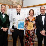 Mill Farm Eco Barns won the Ethical, Responsible and Sustainable Tourism Award. Left to right: Richard Turvill (sponsor - Swiss Camplings), Neil and Emma Punchard and Doug Muttitt (sponsor - Swiss Camplings)