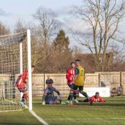 Jack Snelus equalised for Hitchin at home to Bromsgrove Sporting. Picture: PETER ELSE