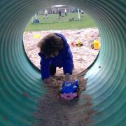 A child playing at Trotts Hill in Stevenage.