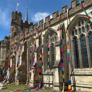 The knitted banners have been described as like 'Giant Tom Baker Dr Who scarves'.