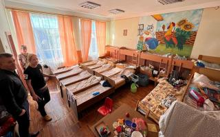 Humanitas co-founder Sarah Wade in one of the rooms in a displacement centre in western Ukraine