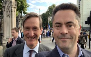 Richard Scott (R) poses for a picture with one of his political idols, former MP Dominic Grieve (L).