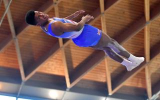 Omo Aikeremiokha of Marriotts Gymnastics Club in tumbling action.