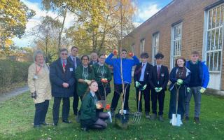 Students with the newly planted silver birch tree