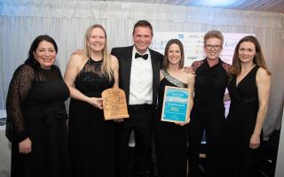 From left: Jolene Clark (sponsor - cottages.com) with Danielle Lynch, Andrew Bryce, Jessica Bell, Lisa Loomes and Sarah Bryce of The Suffolk Escape
