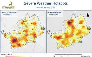 A heatmap of reports, released by Hertfordshire County Council.