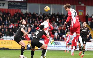 Aaron Pressley goes close with a header in the second half. Picture: TGS PHOTO